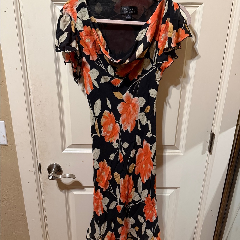Spenser Jeremy Floral Cowl Neck Silk Dress